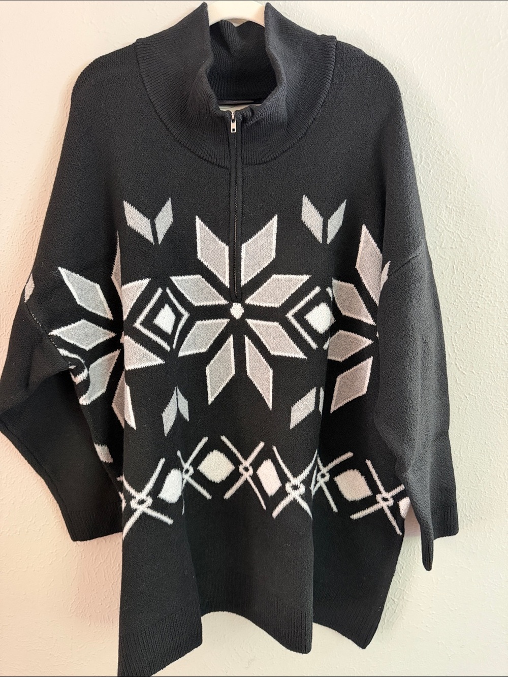 Lane Bryant Black Zip-Neck Snowflake Sweater